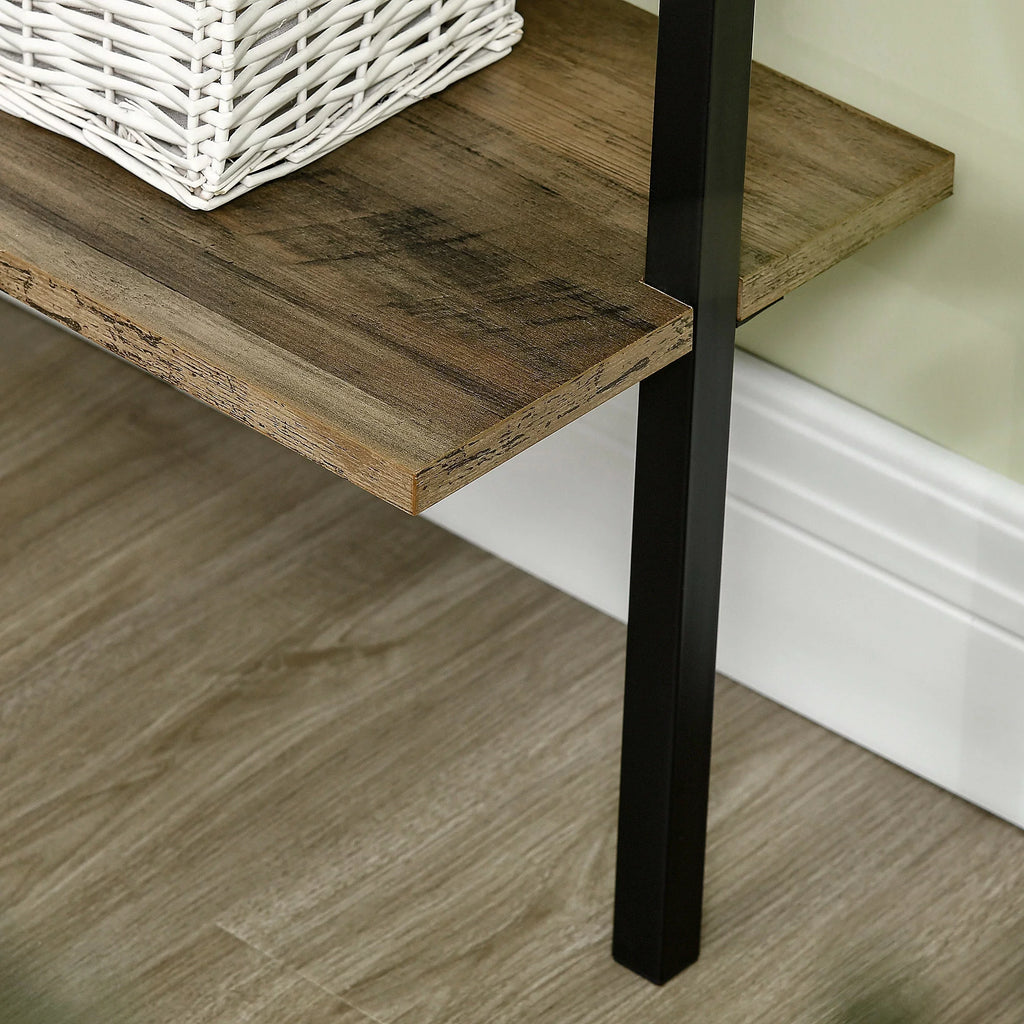 HOMCOM Industrial 5 Tier Wall Mount Ladder Shelf Bookcase, Brown W178352