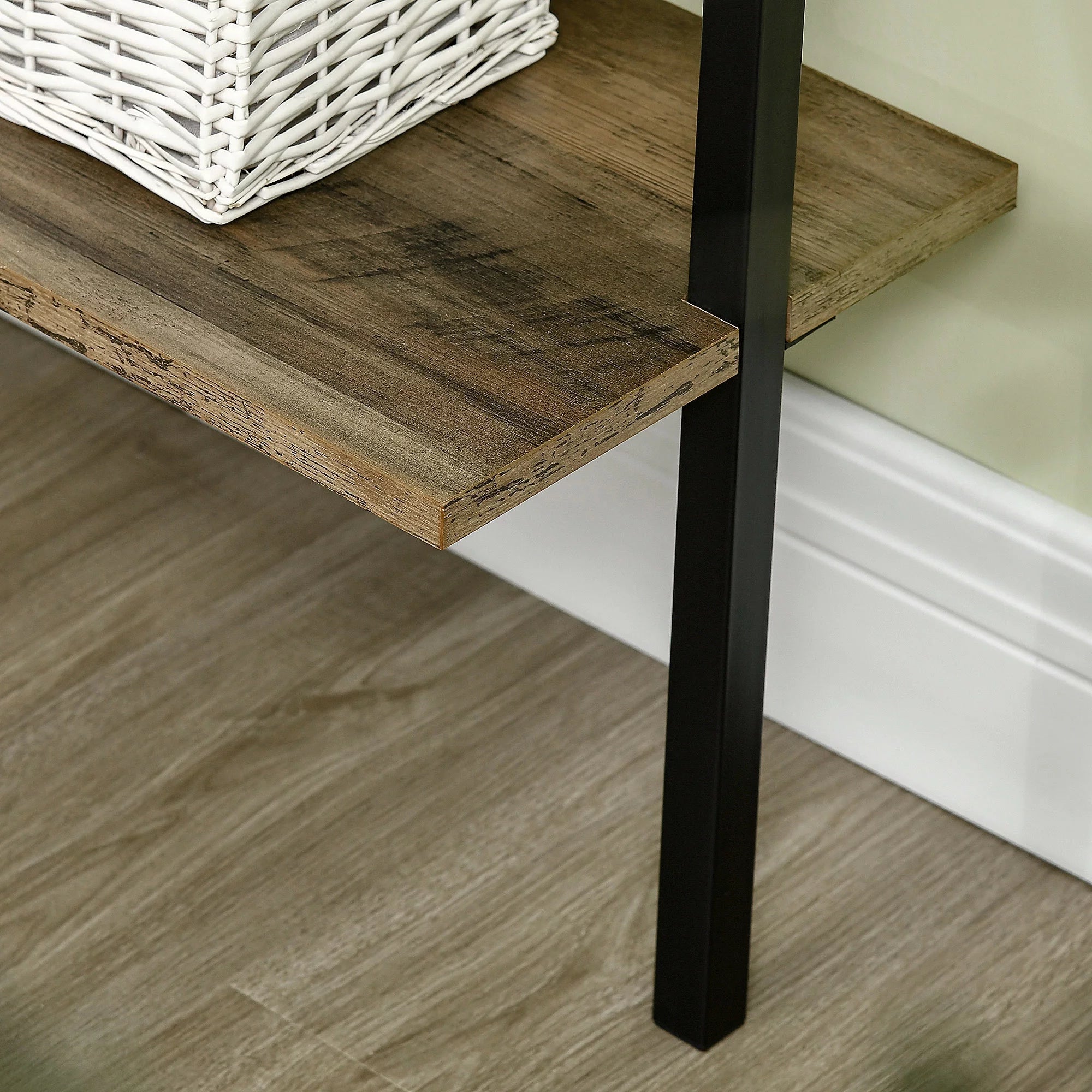 HOMCOM Industrial 5 Tier Wall Mount Ladder Shelf Bookcase, Brown W178352