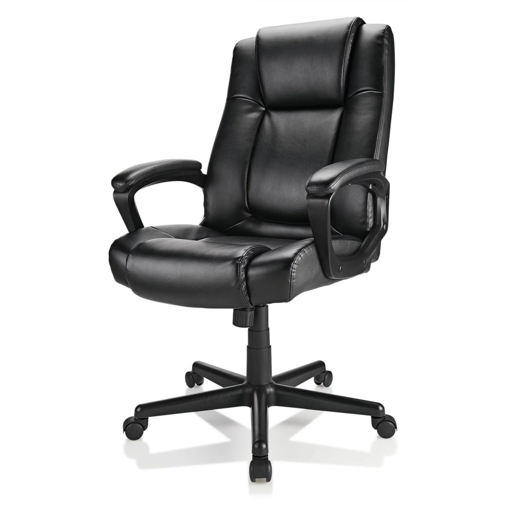 Realspace Hurston Bonded Leather High-Back Executive Chair, Black F64468