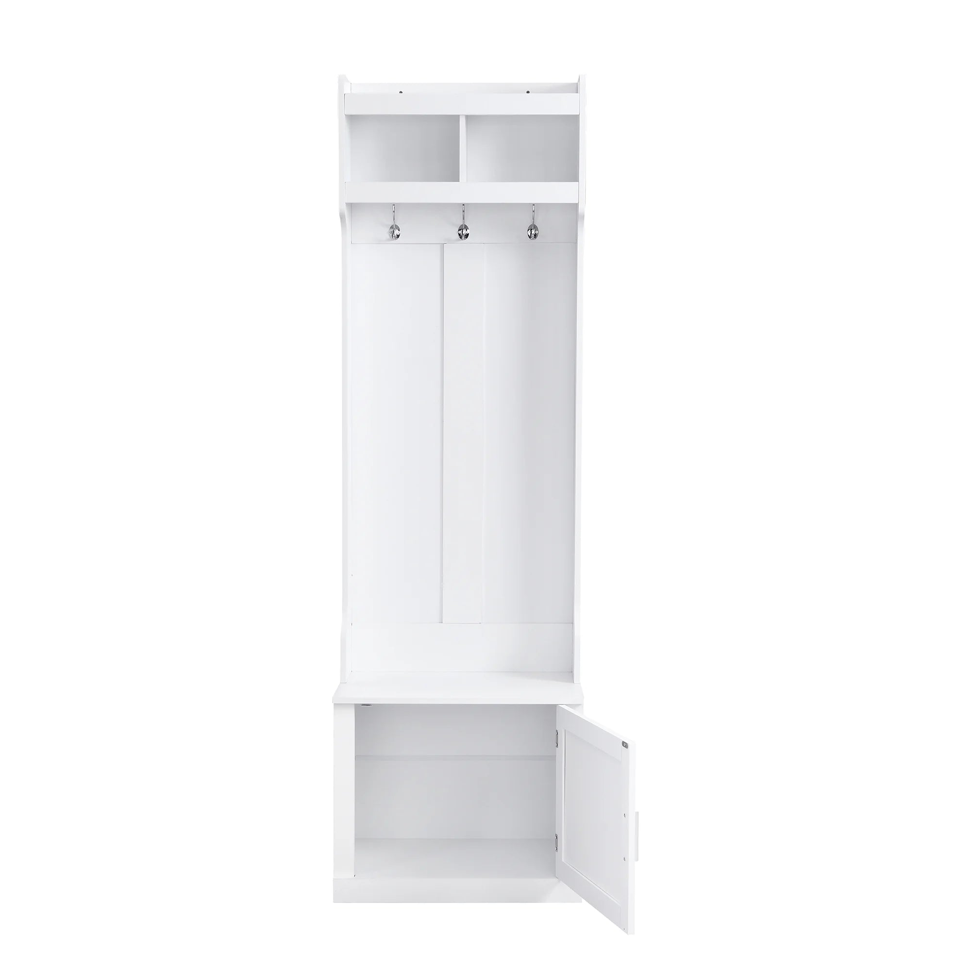 CoSoTower Minimalist Hall Tree with Cabinet & 6 Hanging Hooks, White N614324