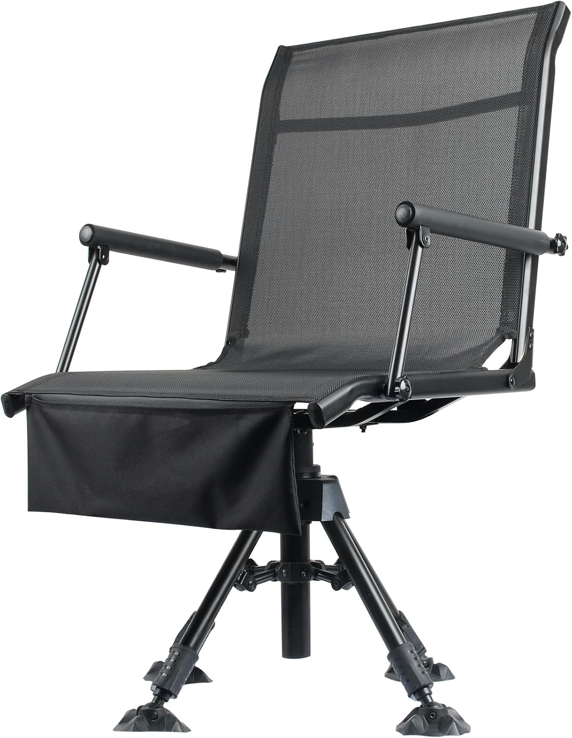 Hunting Chair for Blinds, Folding Hunting Blind Chairs 360 Degree View Swivel with 4 Legs Adjustable Height, Portable Stable Deer Ground Blind Chair Duck Hunting Fishing Chair