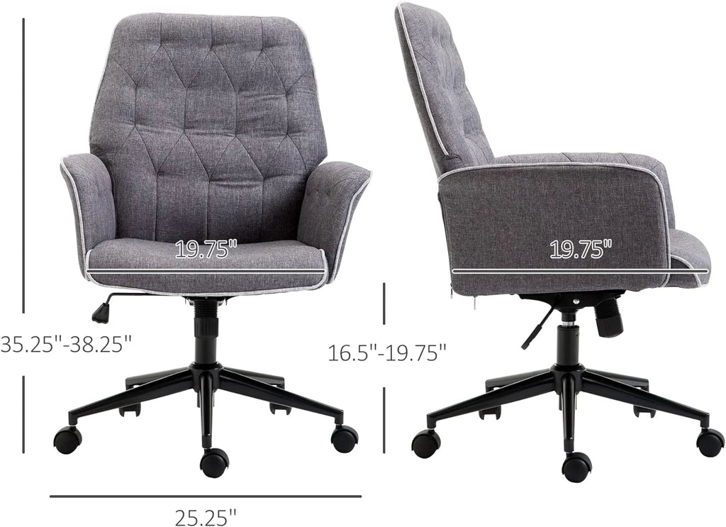 Vinsetto Linen Home Office Chair, Tufted Height Adjustable, Dark Gray L200