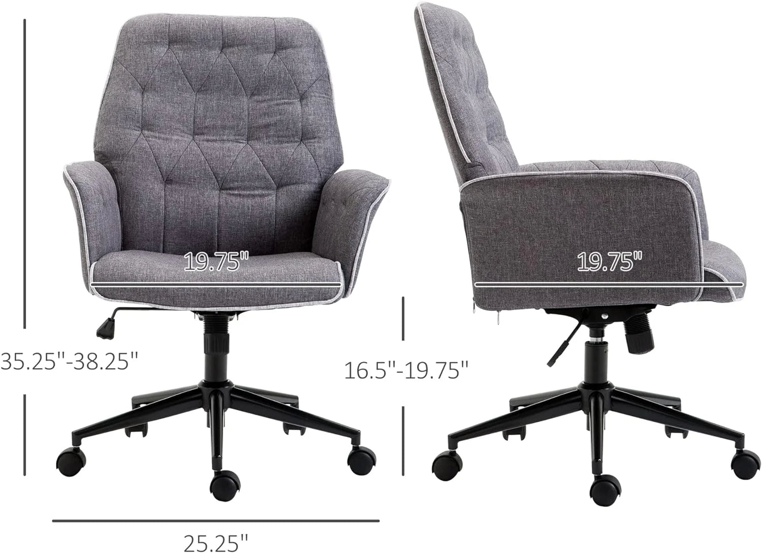 Vinsetto Linen Home Office Chair, Tufted Height Adjustable, Dark Gray L200