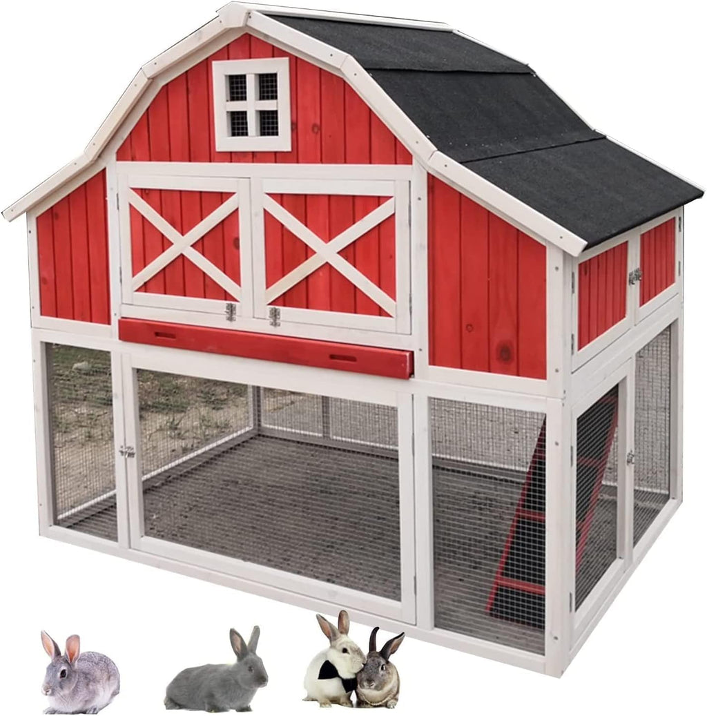 Original Chicken Duck Cage Rabbit Hutch Poultry Habitat, Outdoor Rabbit Hutch-Large Wooden 65 inch Bunny Hutch, with Door/Removable Bottom Wire Mesh/Spacious Living Area, pet House