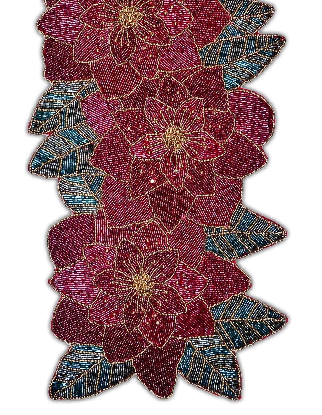 Handmade Beaded Christmas Floral Table Runner 13x36 Inch H72904