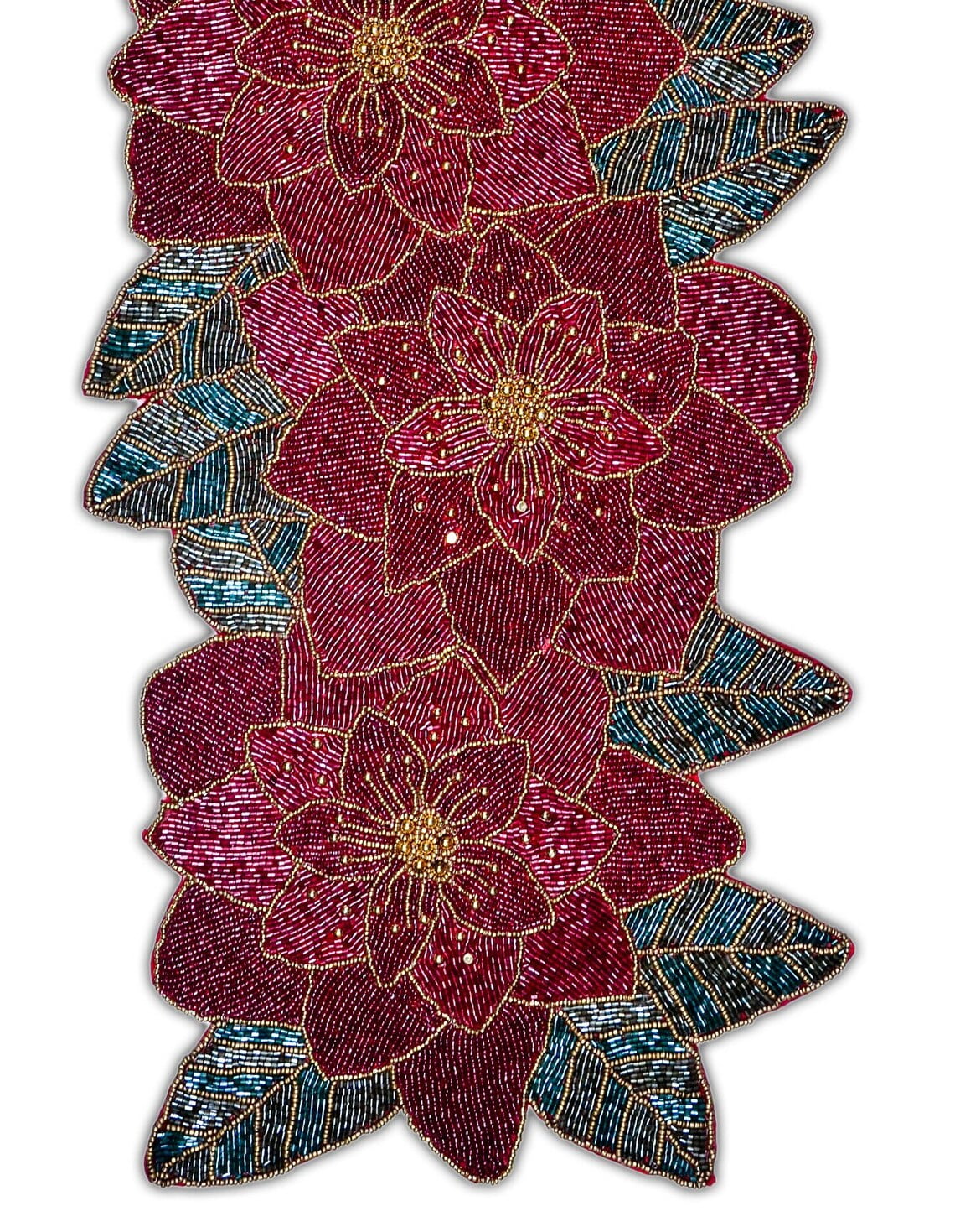 Handmade Beaded Christmas Floral Table Runner 13x36 Inch H72904