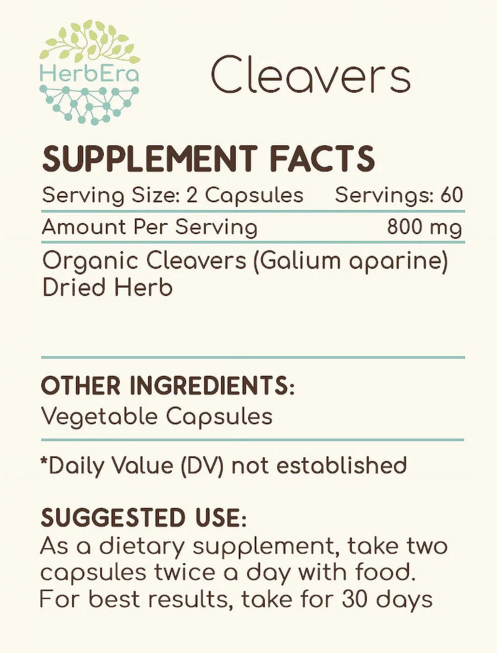 Organic Cleavers 120 Capsules, 400 mg Dried Herb T624310