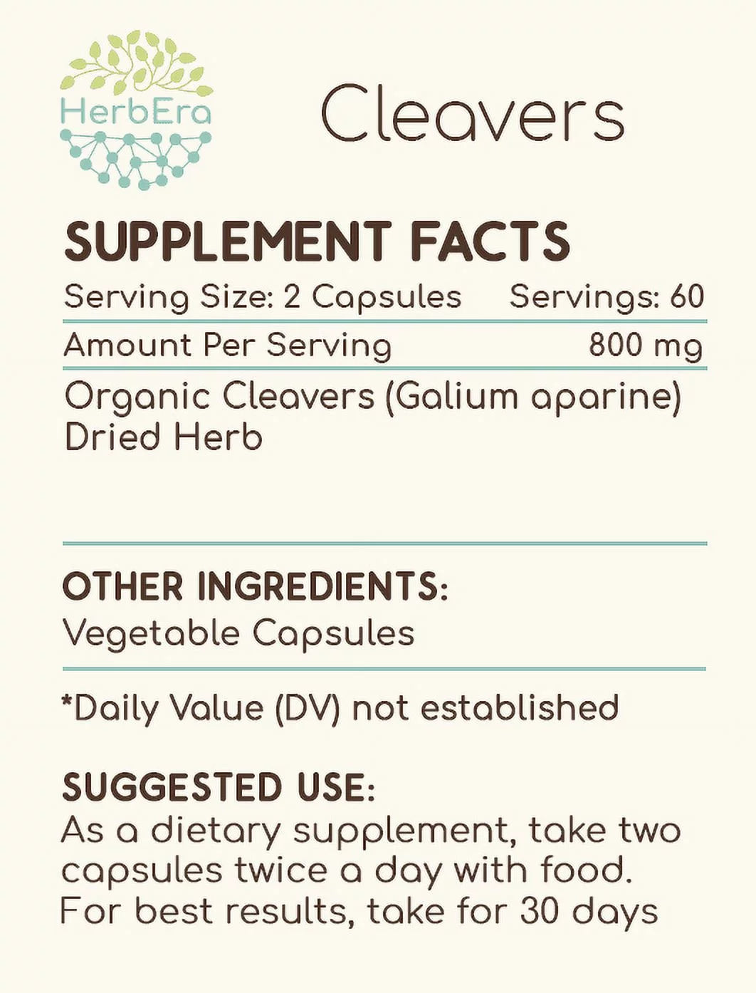 Organic Cleavers 120 Capsules, 400 mg Dried Herb T624310