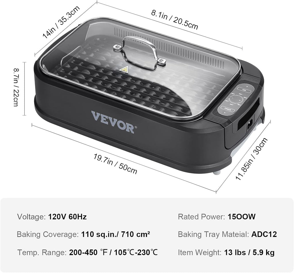 VEVOR Smokeless Indoor Grill, 1500W Electric BBQ with Non-Stick Surface Z788486