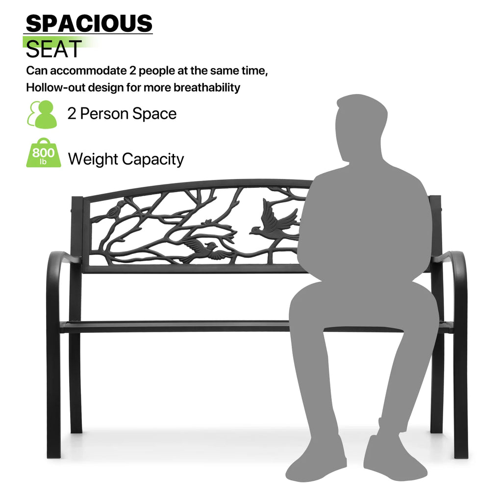 Magshion 50" Outdoor Cast Iron Patio Bench with Bird Design Backrest S46453