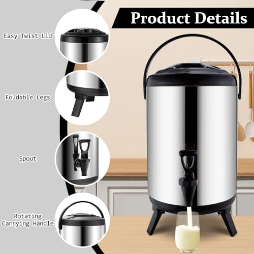 Stainless Steel Insulated Beverage Dispenser 2.64 Gallon for Hot & Cold Drinks W699989