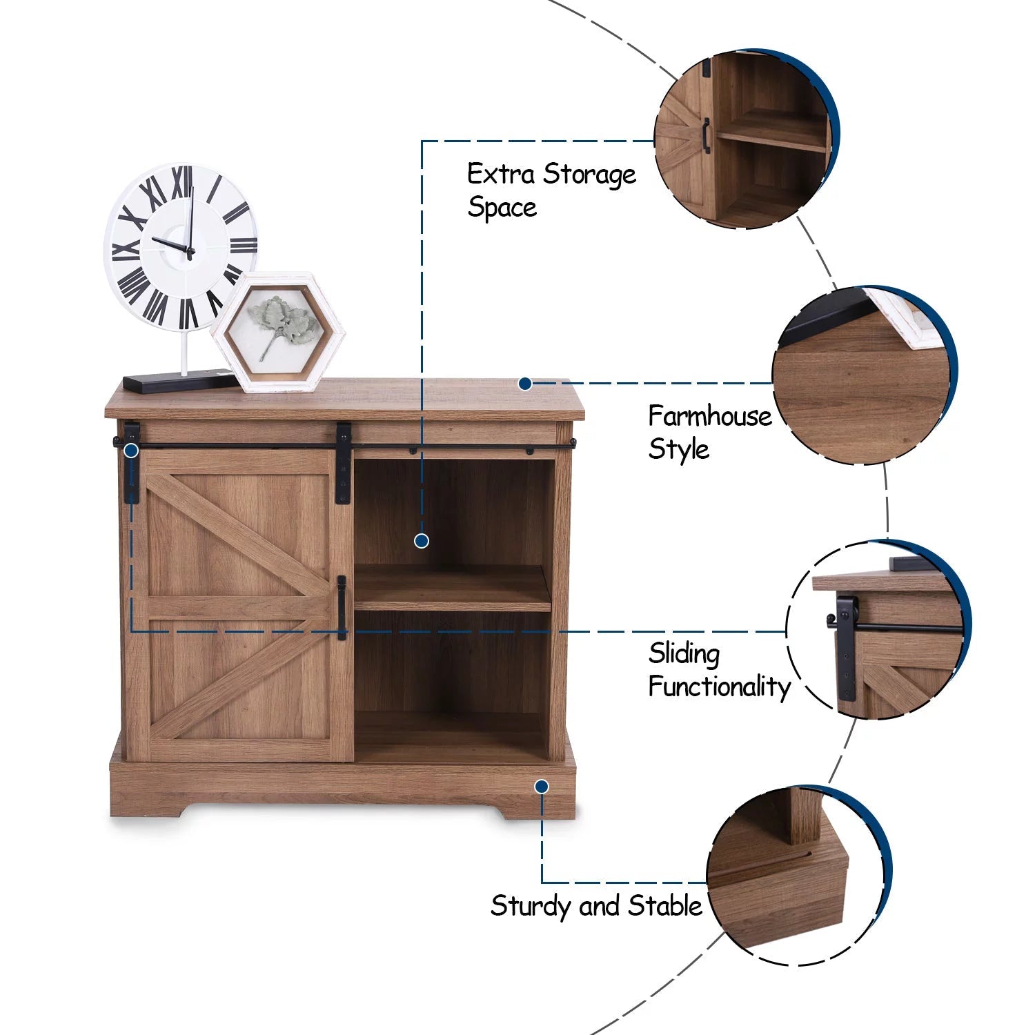 Sophia&William Farmhouse 32" Sliding Barn Door Storage Cabinet Sideboard Brown O21533