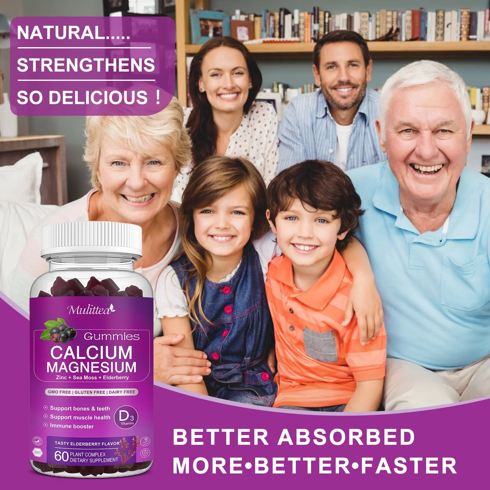 Calcium Magnesium Zinc Gummies with D3 & Sea Moss, 2 Pack A67914