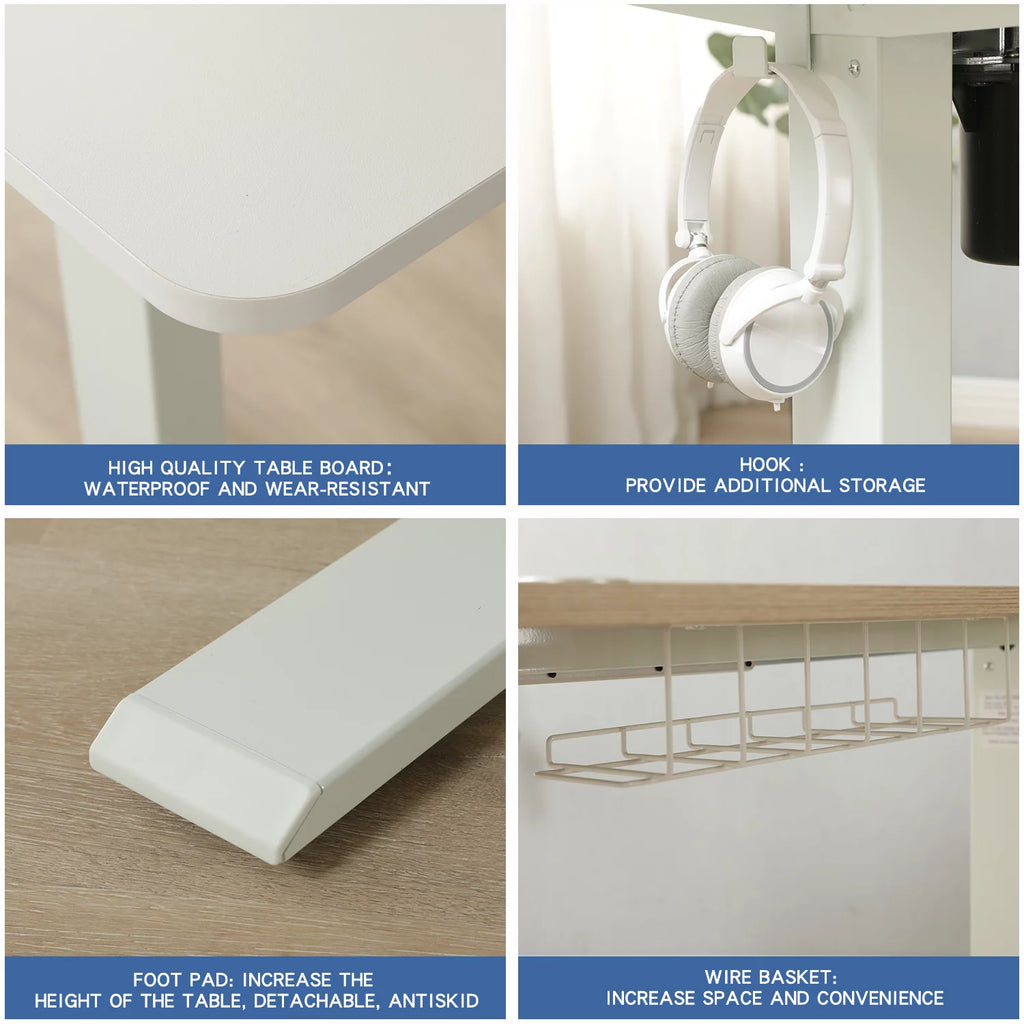 Electric Height Adjustable Standing Desk 63x30 Inches White Oak I983051