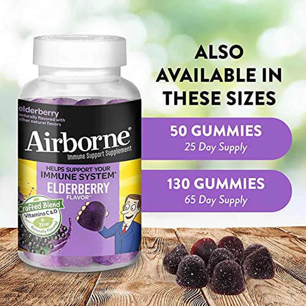 Airborne Elderberry + Vitamins & Zinc Gummies, 130 Count, Gluten-Free X352
