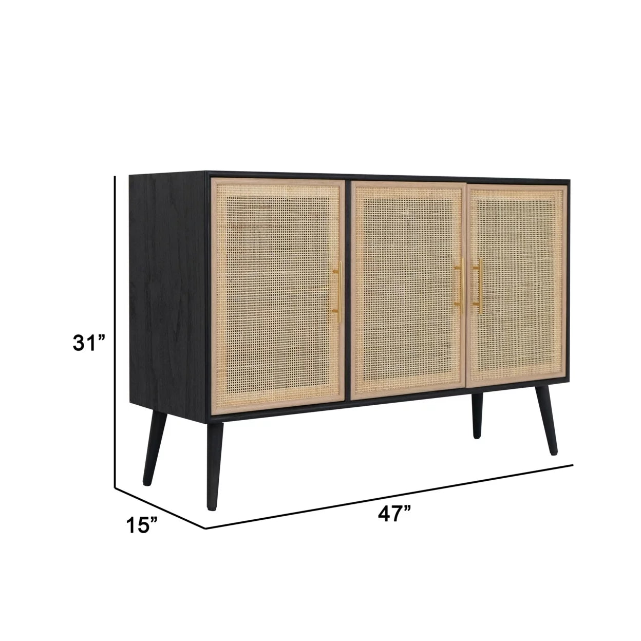 Dana 47 Inch TV Media Entertainment Center, Pine Wood, Rattan Doors, Black M7674