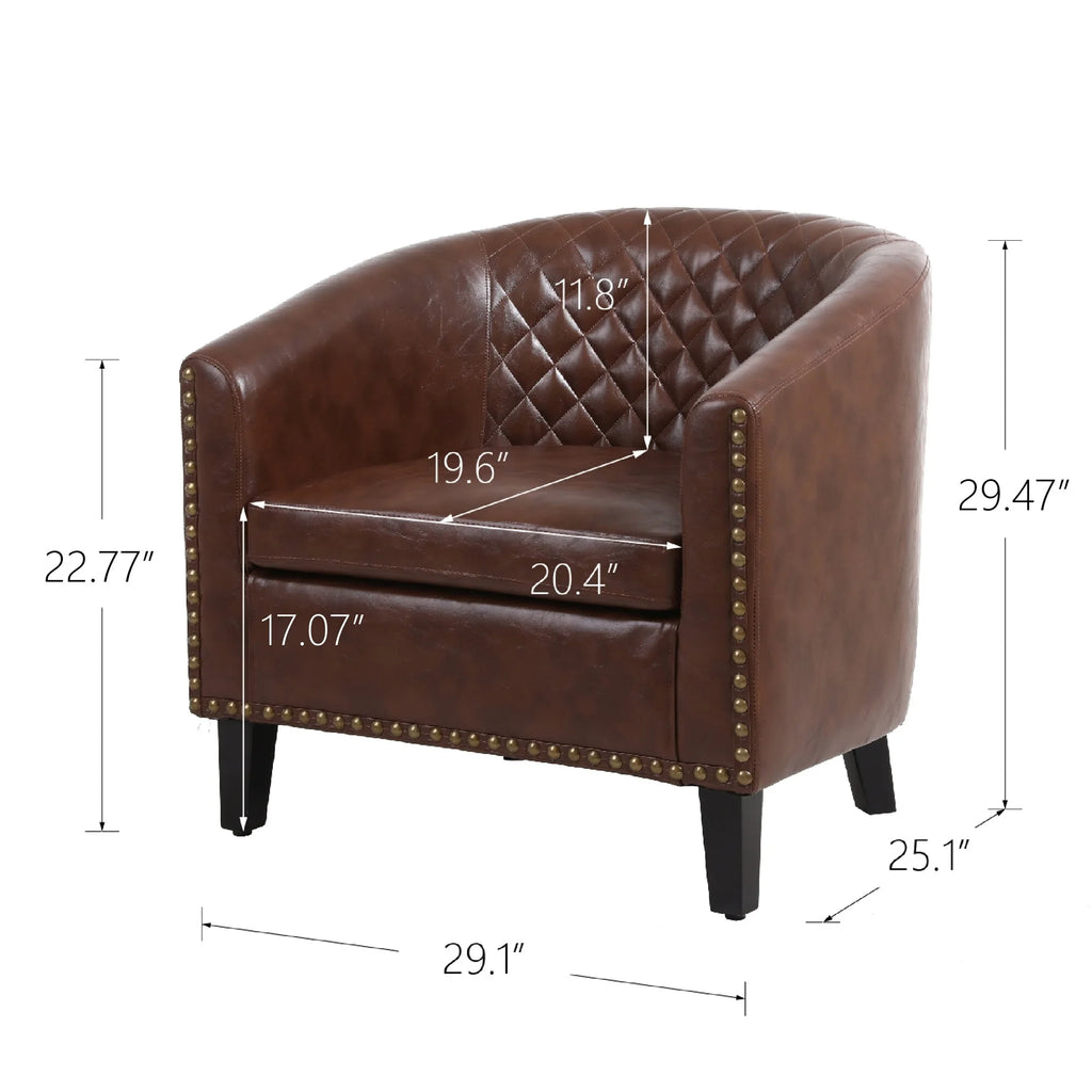 Clihome PU Leather Barrel Chair with Nailheads Black O953