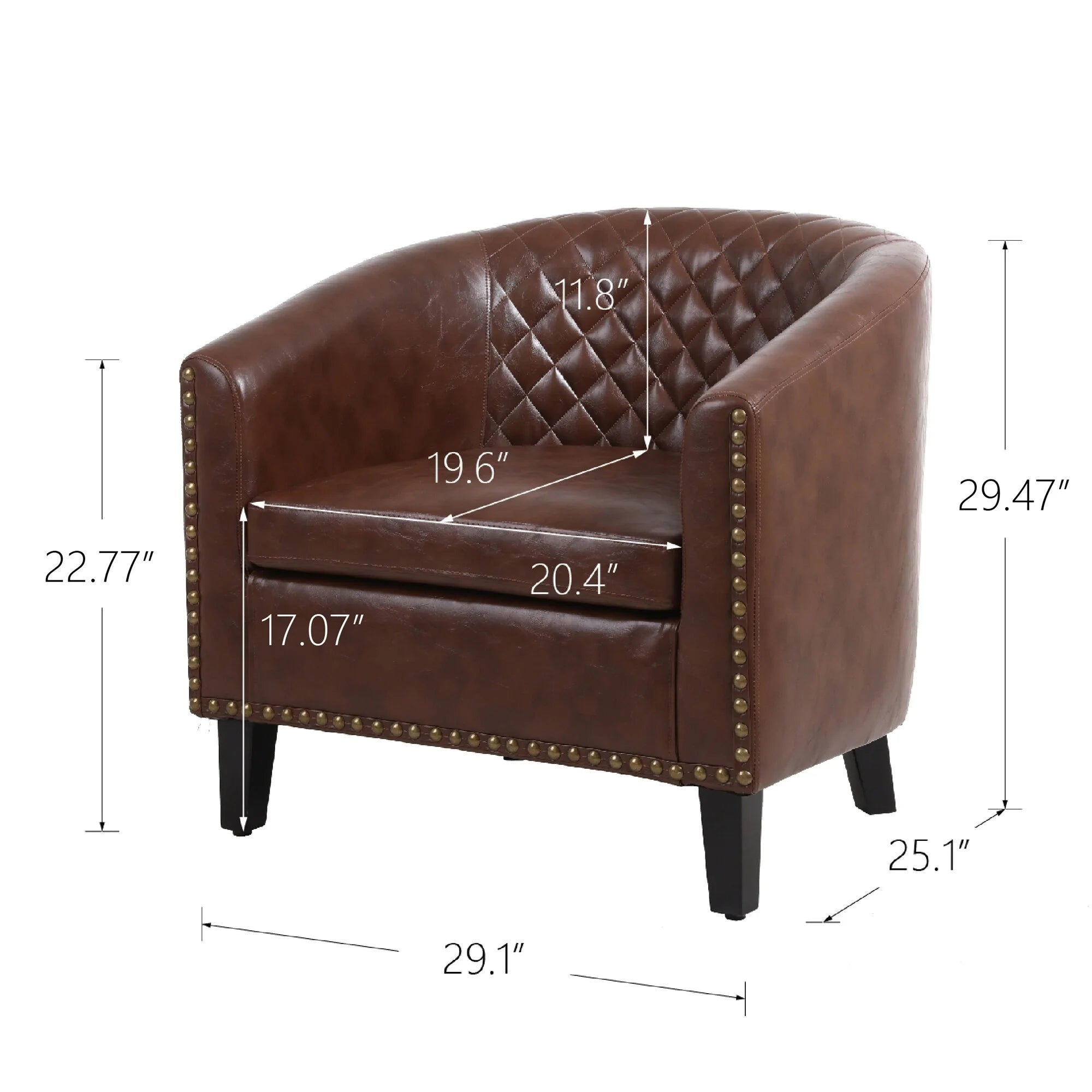 Clihome PU Leather Barrel Chair with Nailheads Black O953