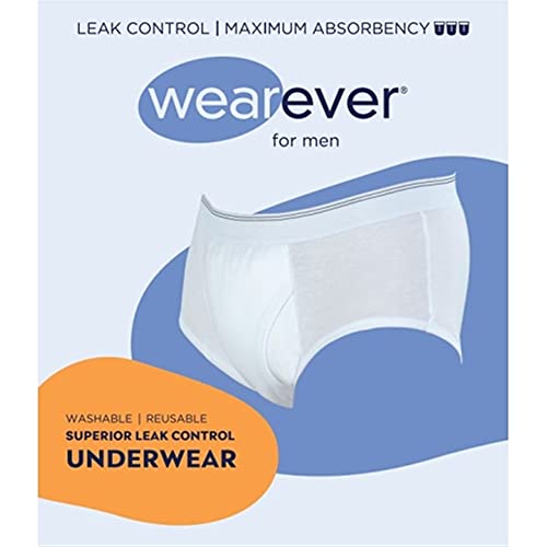 Wearever Incontinence Underwear for Men, Reusable Washable Briefs, Maximum Absorbency, Pack of 3, Small H6337