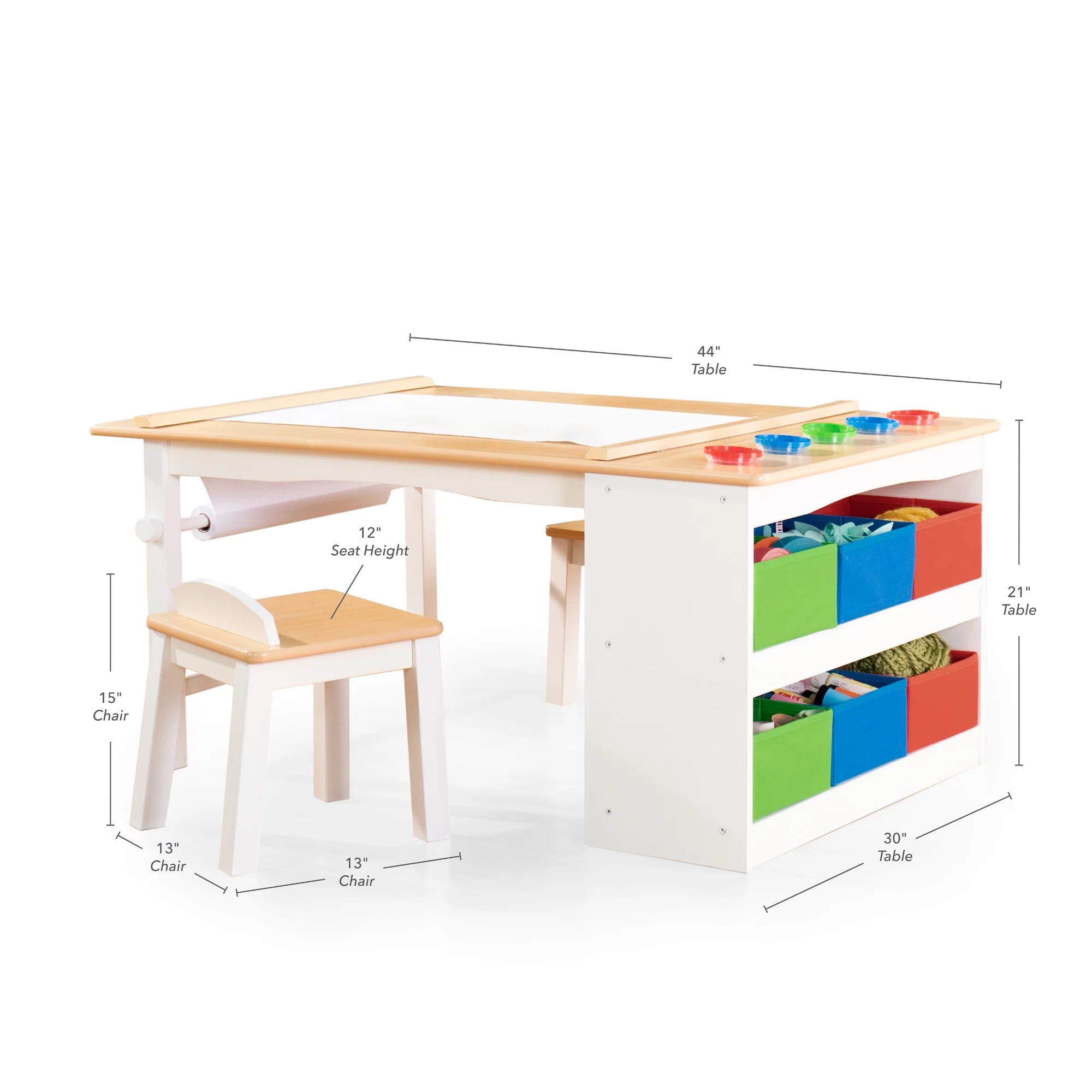 Guidecraft Arts and Crafts Center Kids Activity Table with Stools and Storage Q77012