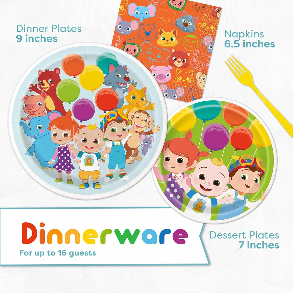 Cocomelon Party Supplies Set for 16 Guests with Table Cover, Plates, Napkins V903