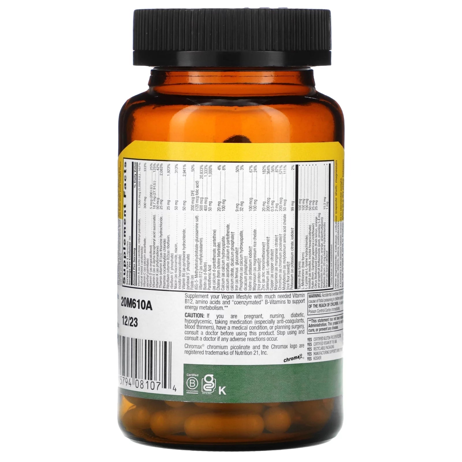 Country Life Max for Vegans Multivitamin & Mineral Complex, 120 Capsules A599