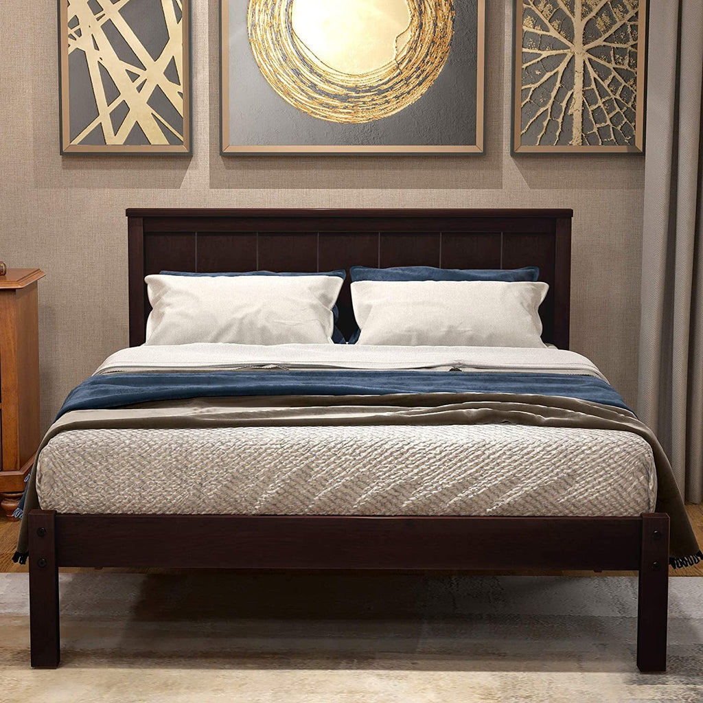 Solid Wood Platform Bed Frame with Headboard, Espresso L977174
