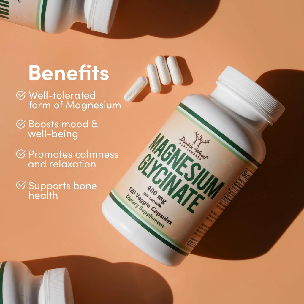Magnesium Glycinate 400mg, 180 Capsules by Double Wood Supplements Q900