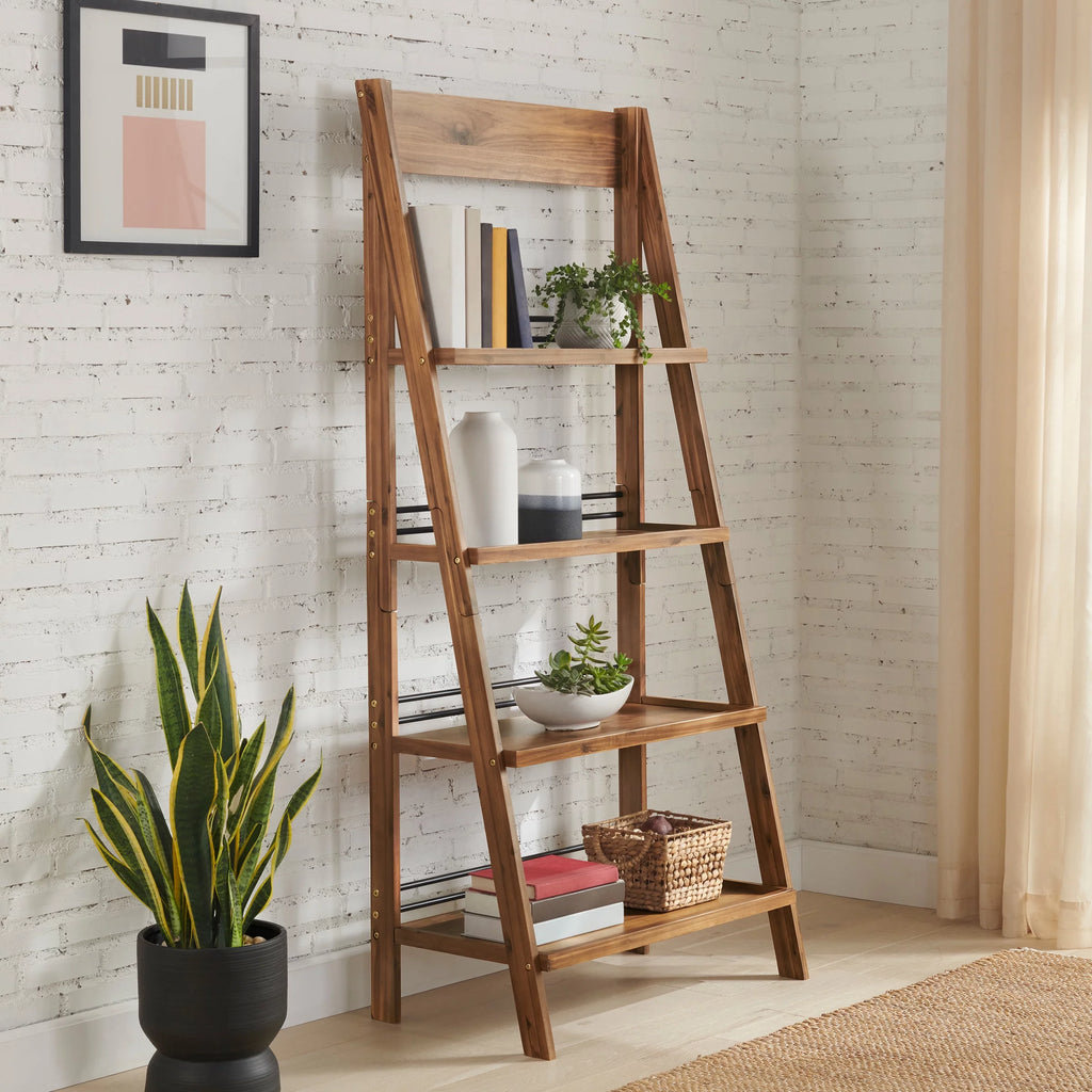 Lavish Home 4-Tier Tall Ladder Bookshelf Walnut U682474