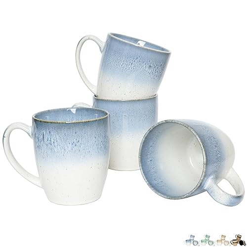 Bosmarlin Ceramic Coffee Mug Set of 4, 17 Oz, 4 Colors to Choose, Tea Cups, Dishwasher and Microwave Safe, Reactive Glaze (Green)