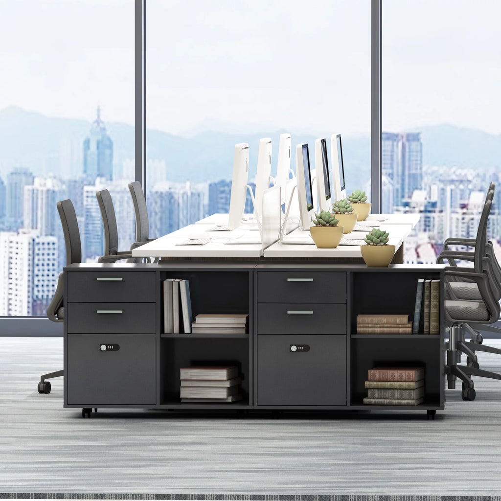 Wood File Cabinet with Coded Lock, Mobile Lateral Printer Stand U113465