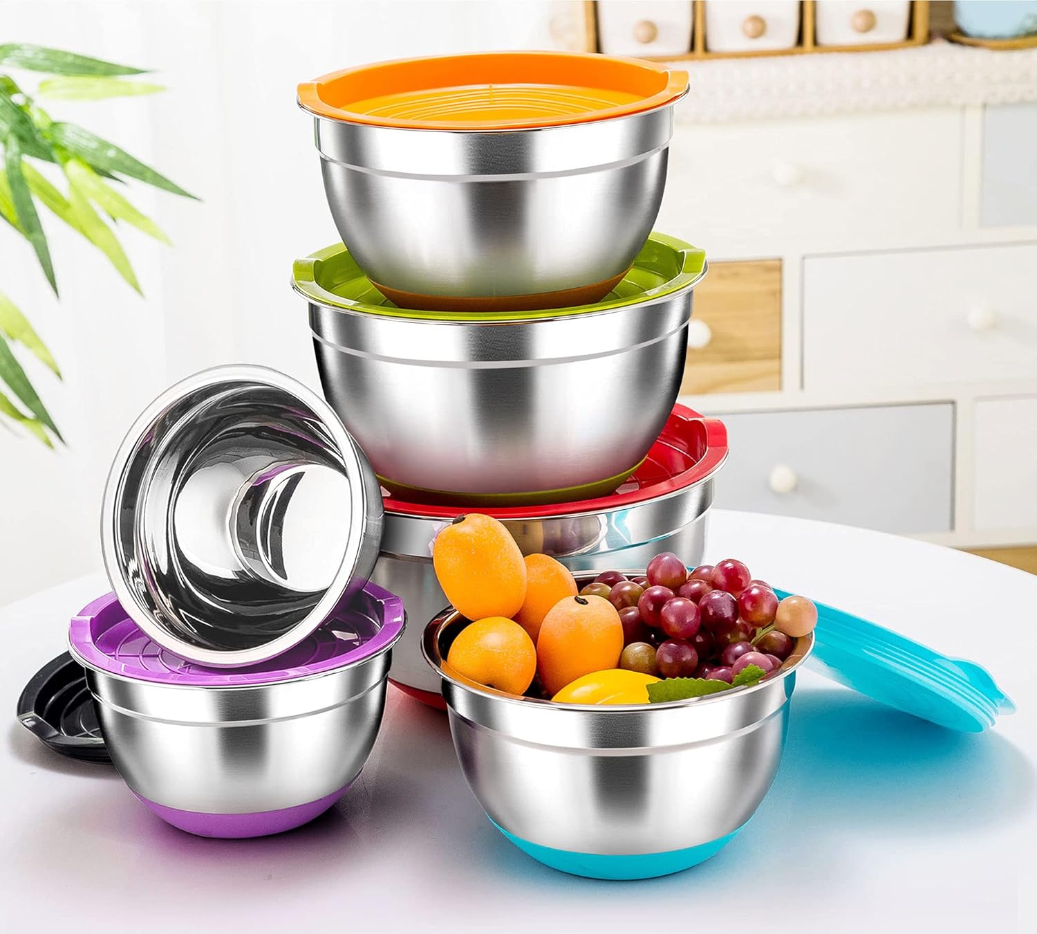TeamFar Stainless Steel Mixing Bowls with Airtight Lids, Set of 6 Z330395