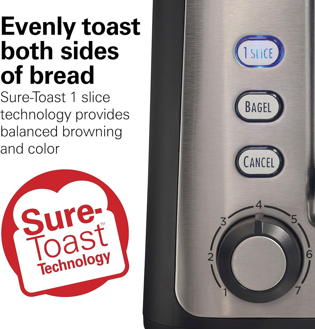 Hamilton Beach Gourmet 2 Slice Slot Toaster, Extra Long & Wide Slots, Matte Black and Stainless Steel E59353