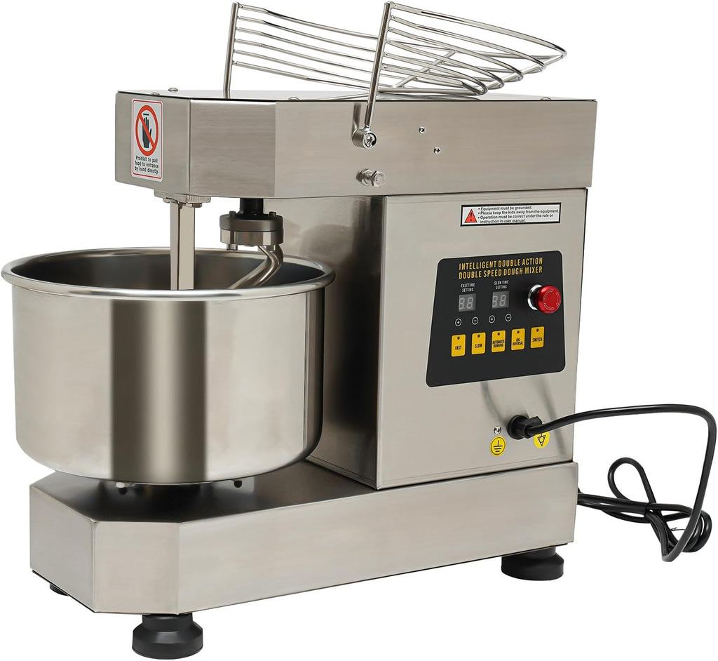 Commercial Food Mixer, 10.5Qt Capacity, Spiral Mixer 1000W Dual Rotating Dough Kneading Machine with Food-grade Stainless Steel Bowl, Security Shield & Timer Included, Baking Equipment for Restaurant