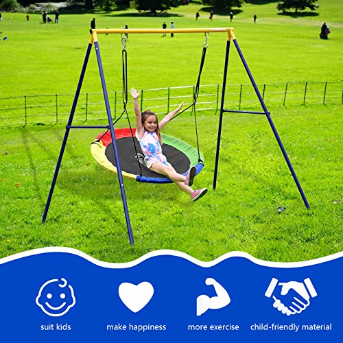Saucer Tree Swing with A Frame Stand for Kids Outdoor Backyard E251