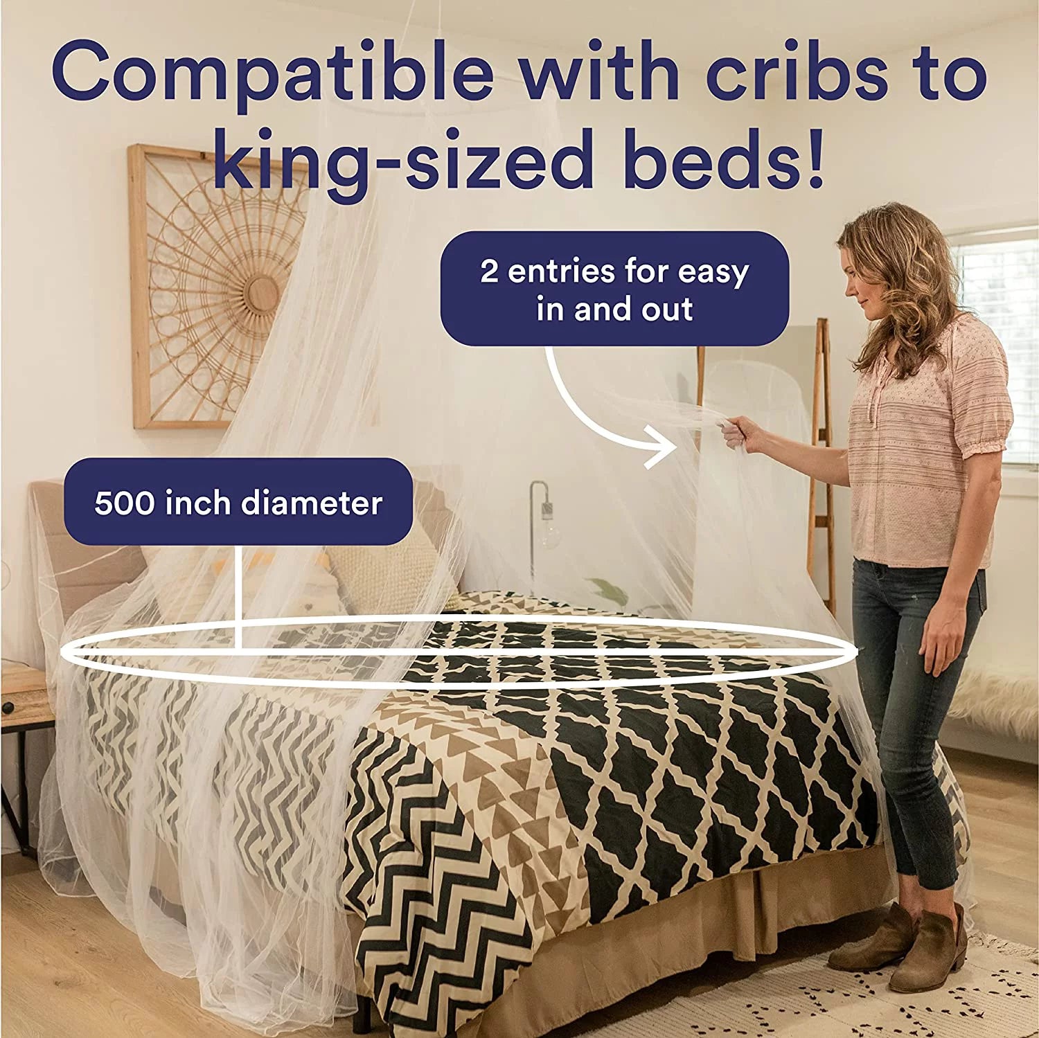 Even Naturals Luxury Mosquito Net Bed Canopy, Ultra Large Bug Net, Mesh 380, 2 Entries I4329