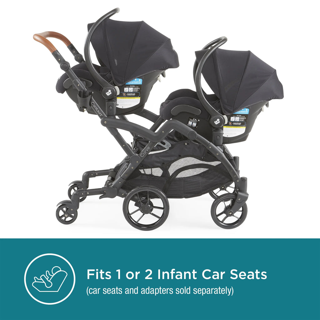 Contours Curve V2 Double Tandem Stroller, Black Herringbone B188895