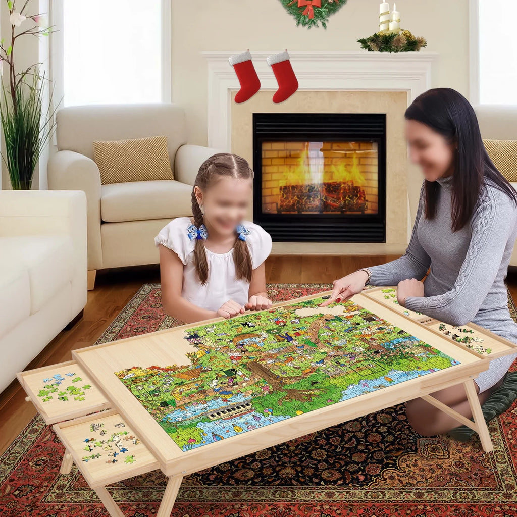 1500 Piece Wooden Jigsaw Puzzle Board Table with Folding Legs and 4 Drawers J127