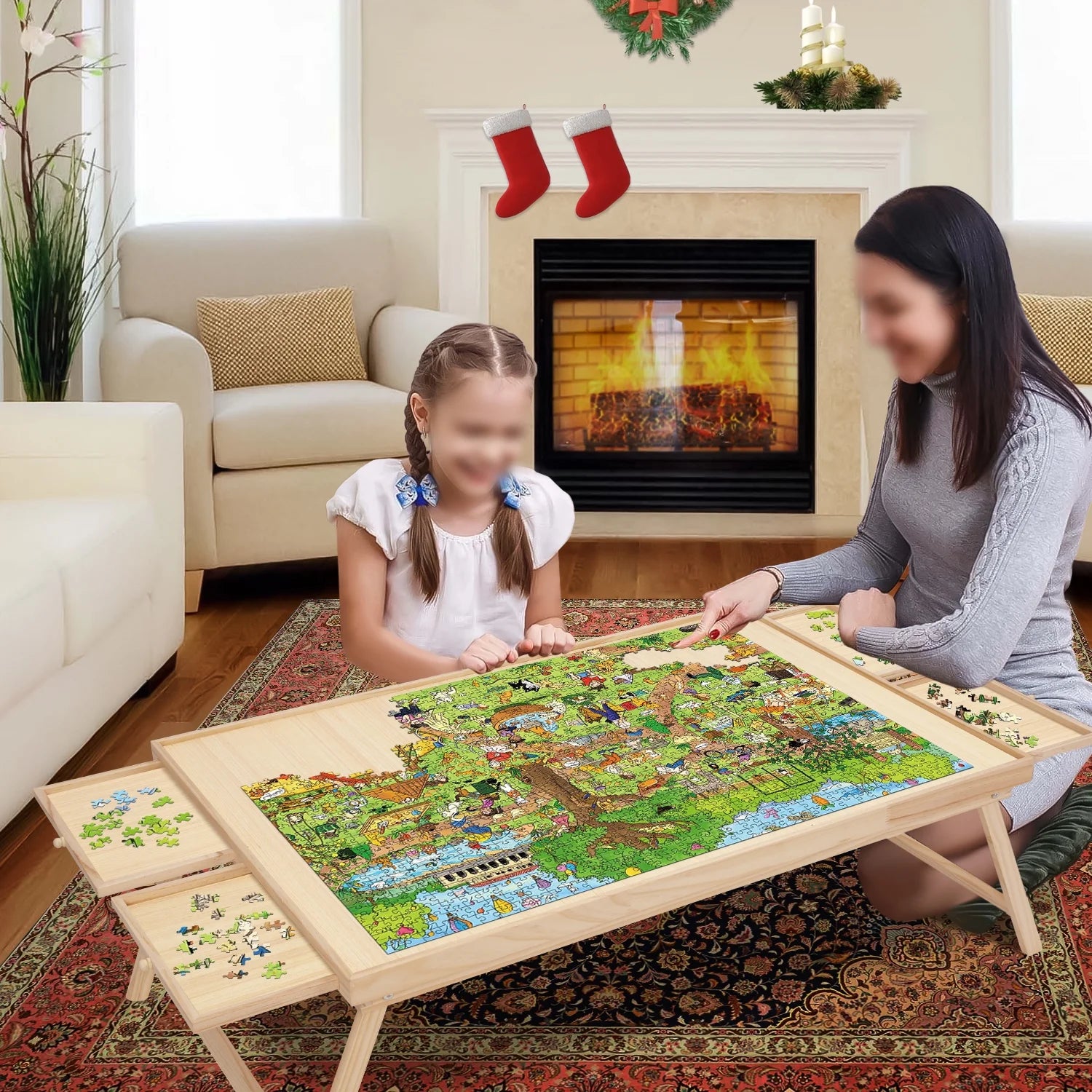 1500 Piece Wooden Jigsaw Puzzle Board Table with Folding Legs and 4 Drawers J127