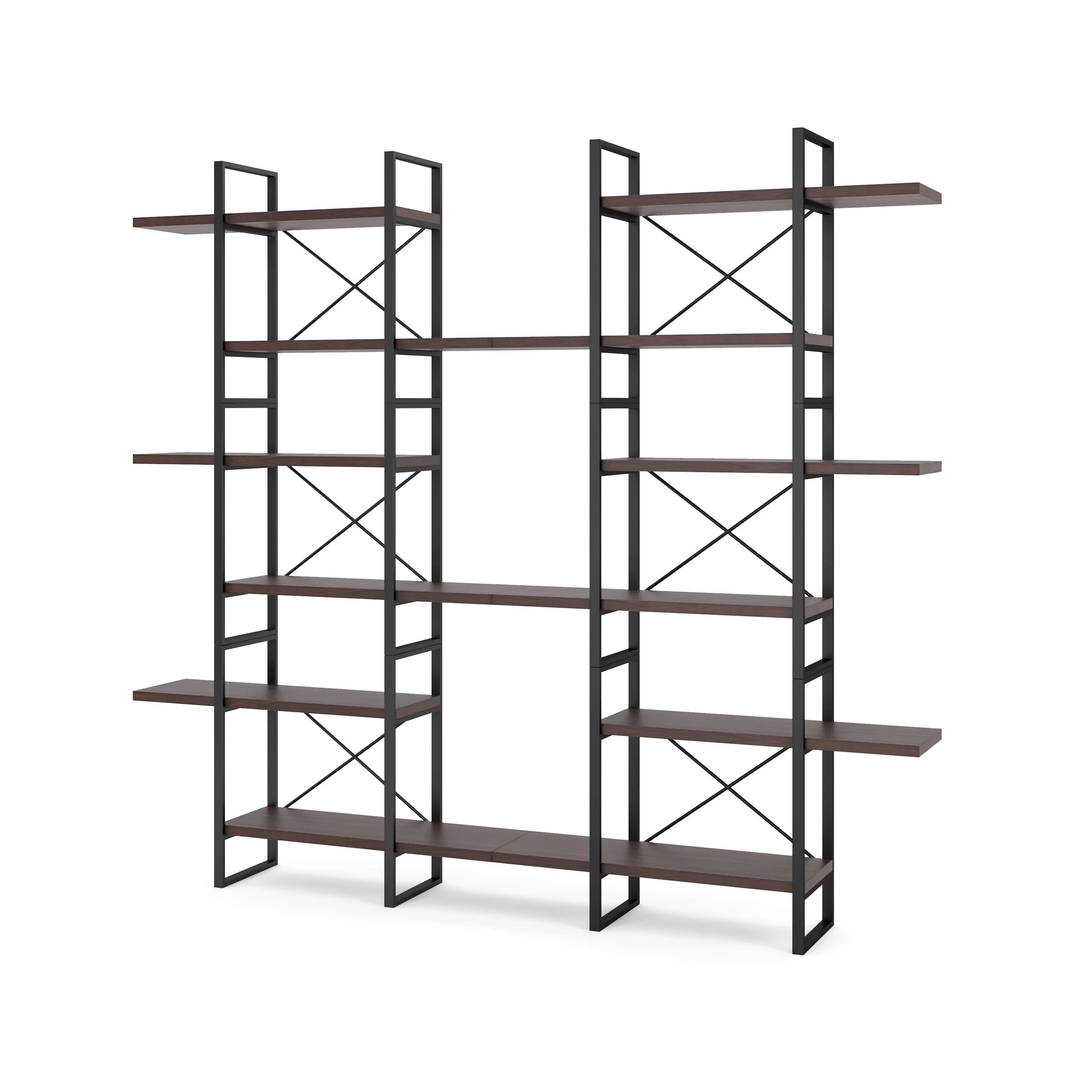 Davee Dark Walnut 6-Tier Industrial Bookcase E422012
