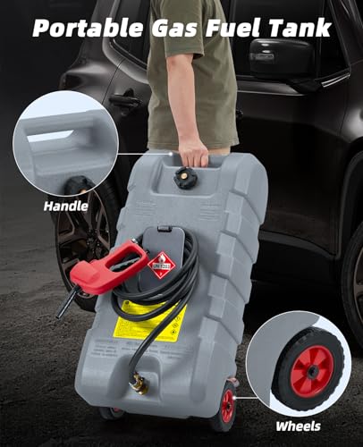 15 Gallon Fuel Caddy Portable Gas Tank with Siphon Pump and 10-Foot Hose D559