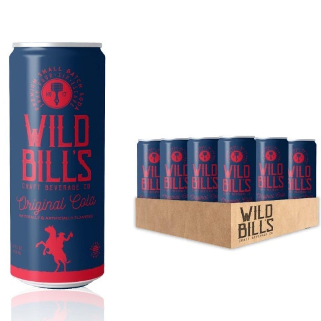 Wild Bill's Original Cola Soda Classic Craft Soda Pop Soft Drinks, Sodas Made with Pure Cane Sugar, Caffeine Free, NO High Fructose Corn Syrup, Gluten Free, Vegan, Low Sodium, 12 Oz 12 Pack