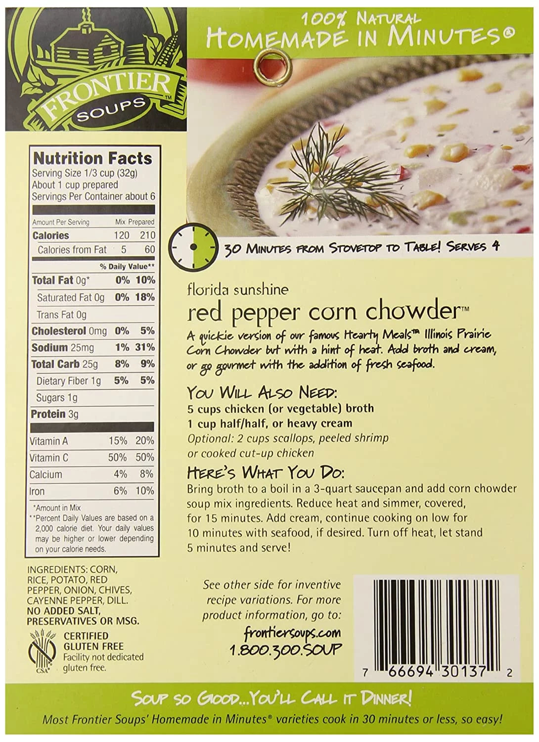 Frontier Soups Red Pepper Corn Chowder, 5 oz. Bags (Pack of 4) Z1059