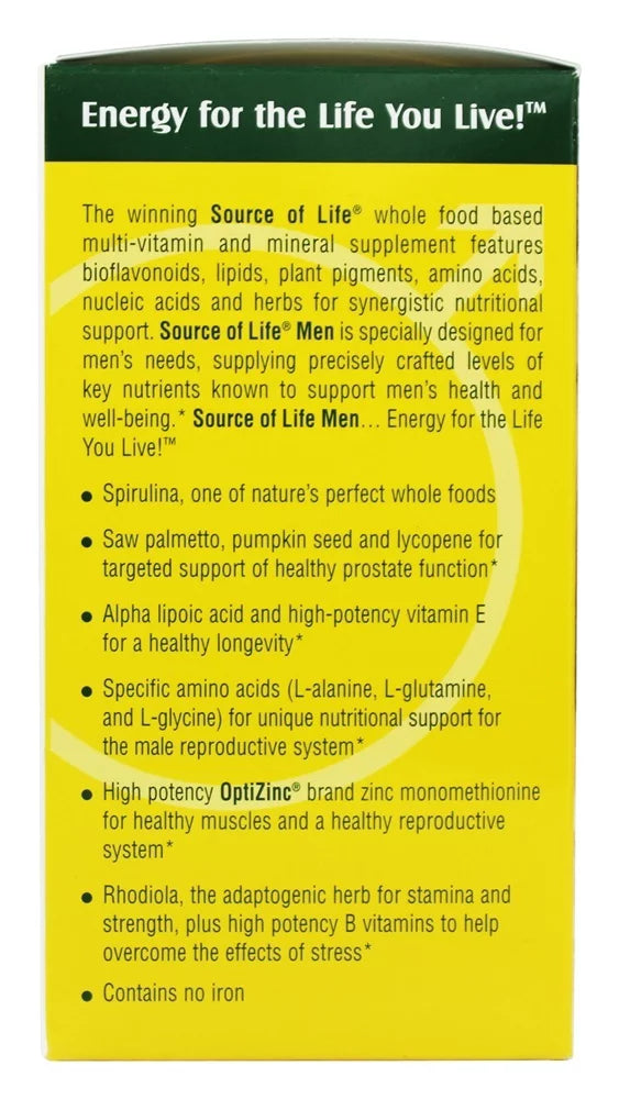 Nature's Plus Source of Life Men Iron-Free 120 Tablets S546