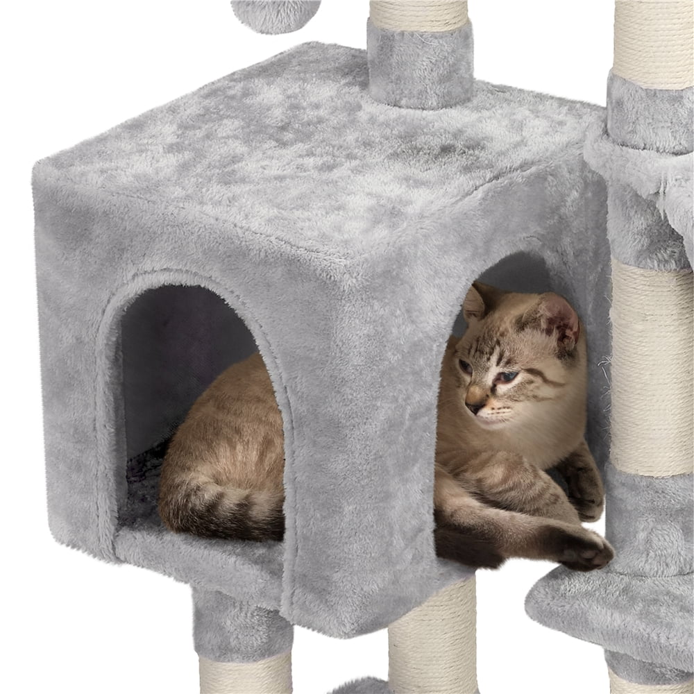 Topeakmart 38" Cat Tree with Condo Perch Basket Scratchers, Light Gray I7770