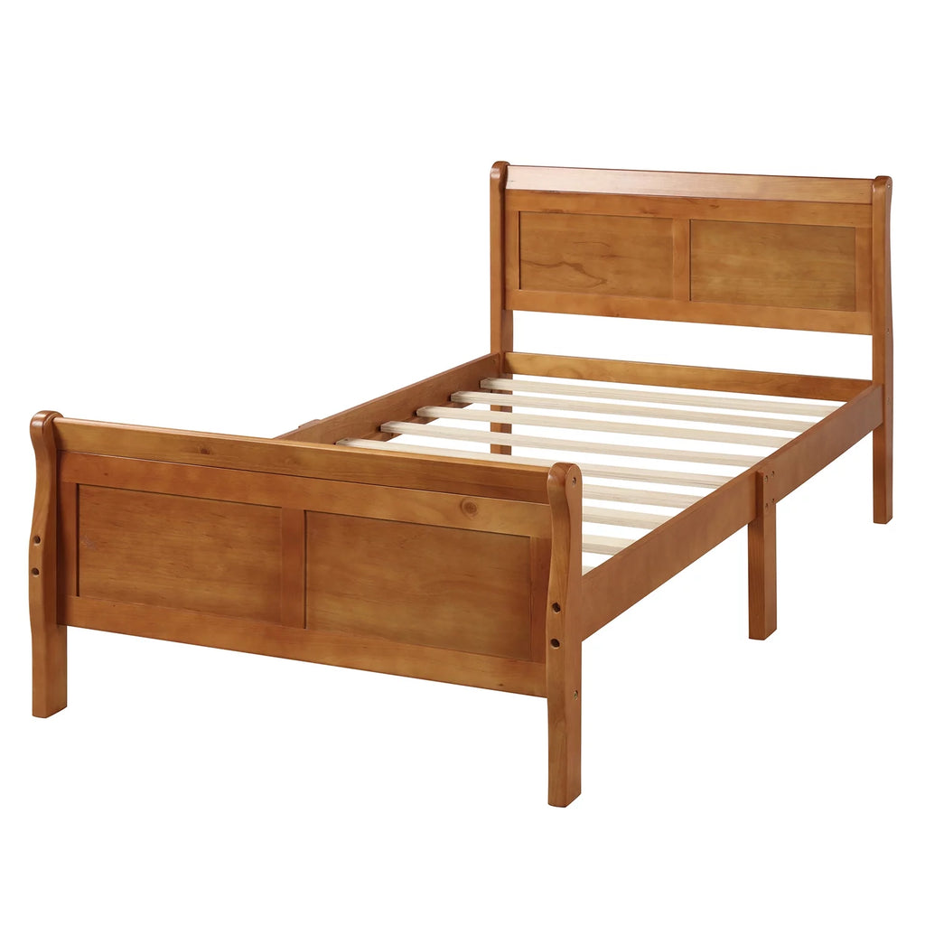 Twin Wood Platform Bed Frame with Headboard and Slat Support S385