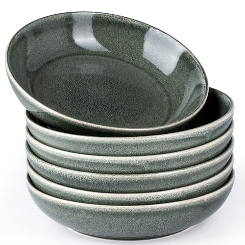 AmorArc 8.5'' Large Pasta Bowls, 36oz Ceramic Pasta Serving Bowls Set of 6 for Kitchen, Wide Bowls for Pasta,Salad,Oatmeal, Microwave Safe, Ocean Blue