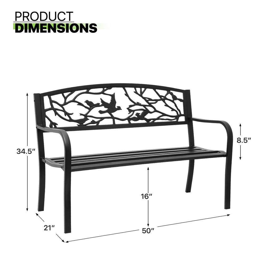 Magshion 50" Outdoor Cast Iron Patio Bench with Bird Design Backrest S46453
