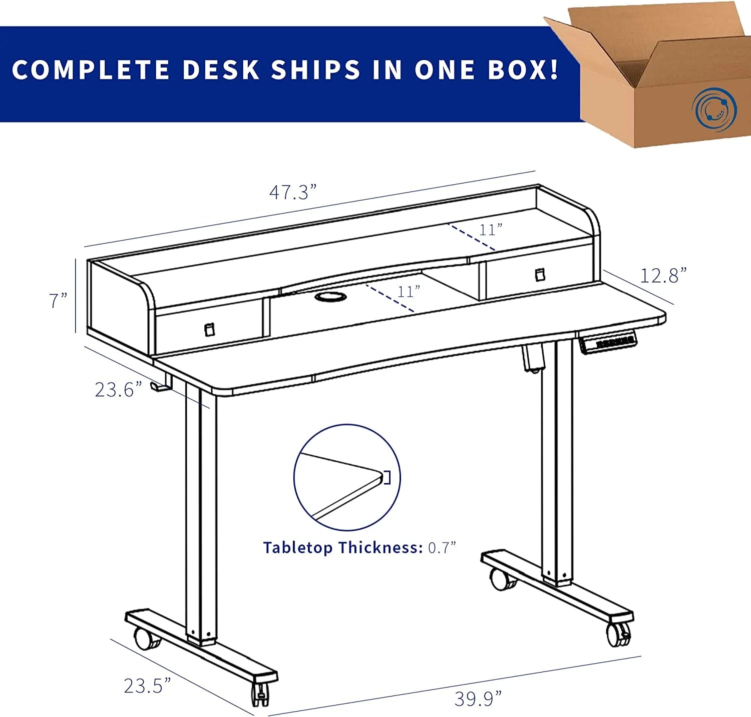 Electric 2-Tier Height Adjustable Stand Up Desk with Storage Drawers, Dark Walnut W1695