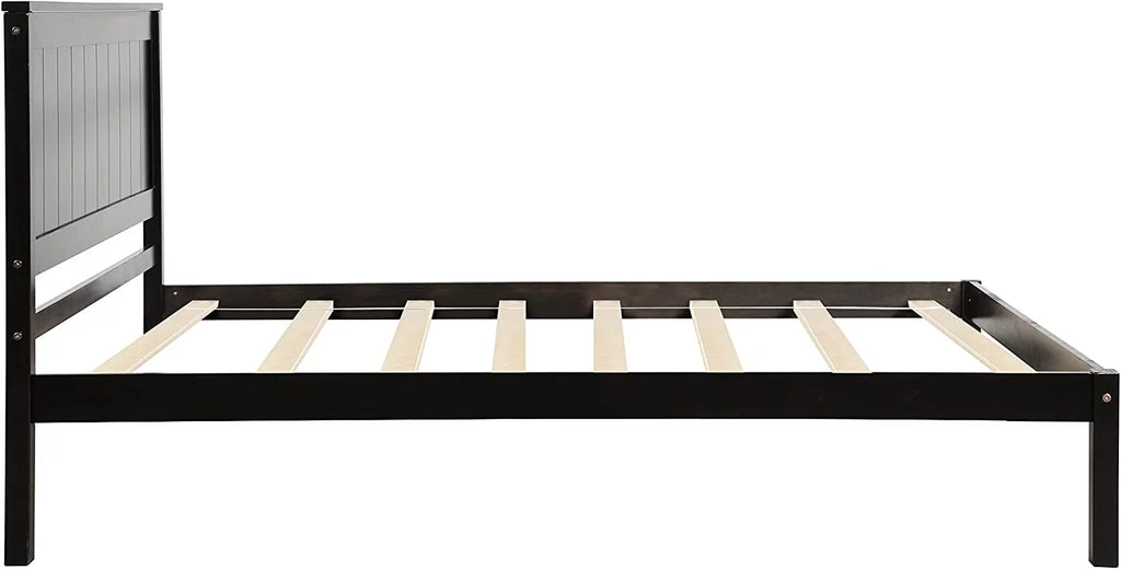 Solid Wood Platform Bed Frame with Headboard, Espresso L977174